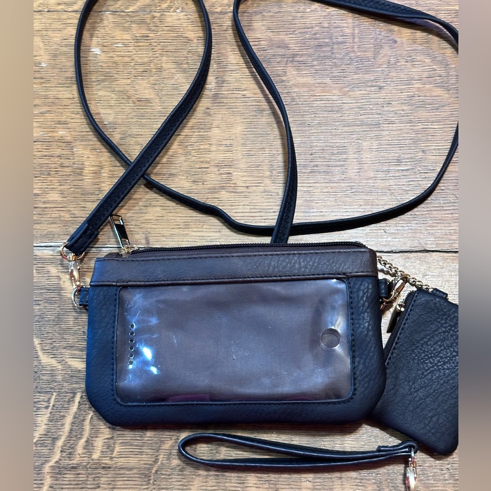 Crossbody phone clear case with‎ separate pouch chocolate brown